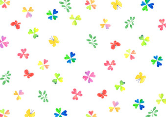 カラフルな四つ葉のクローバーの模様