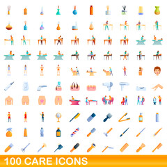 100 care icons set. Cartoon illustration of 100 care icons vector set isolated on white background