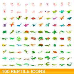 100 reptile icons set. Cartoon illustration of 100 reptile icons vector set isolated on white background