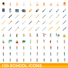 100 school icons set. Cartoon illustration of 100 school icons vector set isolated on white background