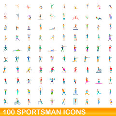 Fototapeta na wymiar 100 sportsman icons set. Cartoon illustration of 100 sportsman icons vector set isolated on white background