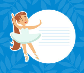 Little Ballerina with Blank Banner, Girl Ballet Dancer and Space for Text Cartoon Vector Illustration