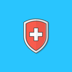 Red Medical Shield Protection Vector Icon Illustration. Immune System Concept Flat Icon