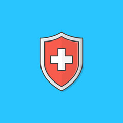 Red Medical Shield Protection Vector Icon Illustration. Immune System Concept Flat Icon