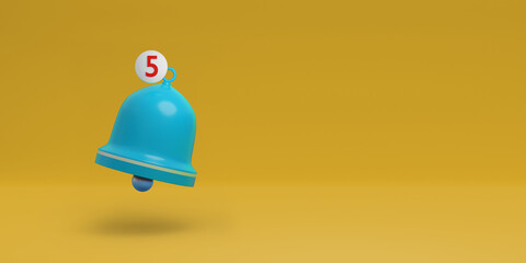 Notification bell icon isolated on pastel background. Notification concept. Social Media element. 3d illustration