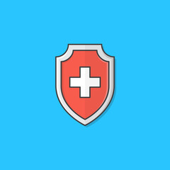 Red Medical Shield Protection Vector Icon Illustration. Immune System Concept Flat Icon