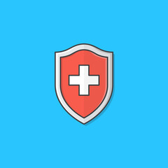 Red Medical Shield Protection Vector Icon Illustration. Immune System Concept Flat Icon