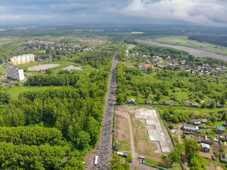 Fototapeta na wymiar Aerial view of the Velikoretsky religious procession