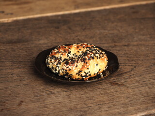 Black and white sesame bagel bread
