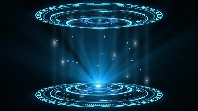 Double blue hologram HUD circle interfaces. Digital data network protection, future technology network concept. Excellent for any kind of hi-tec, science, technology or futuristic concept.