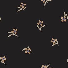 Black Botanical Floral Seamless Pattern Background