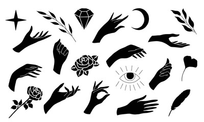 A set of human palms and additional elements. For creating logos and other designs.
