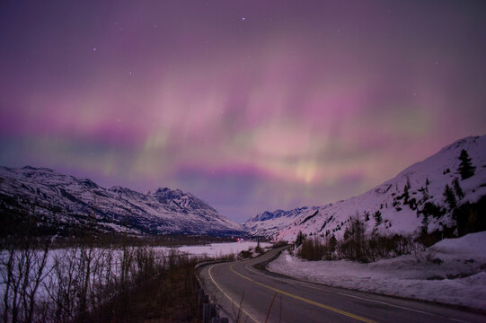The most intense purple Aurora in Valdez, Alaska.