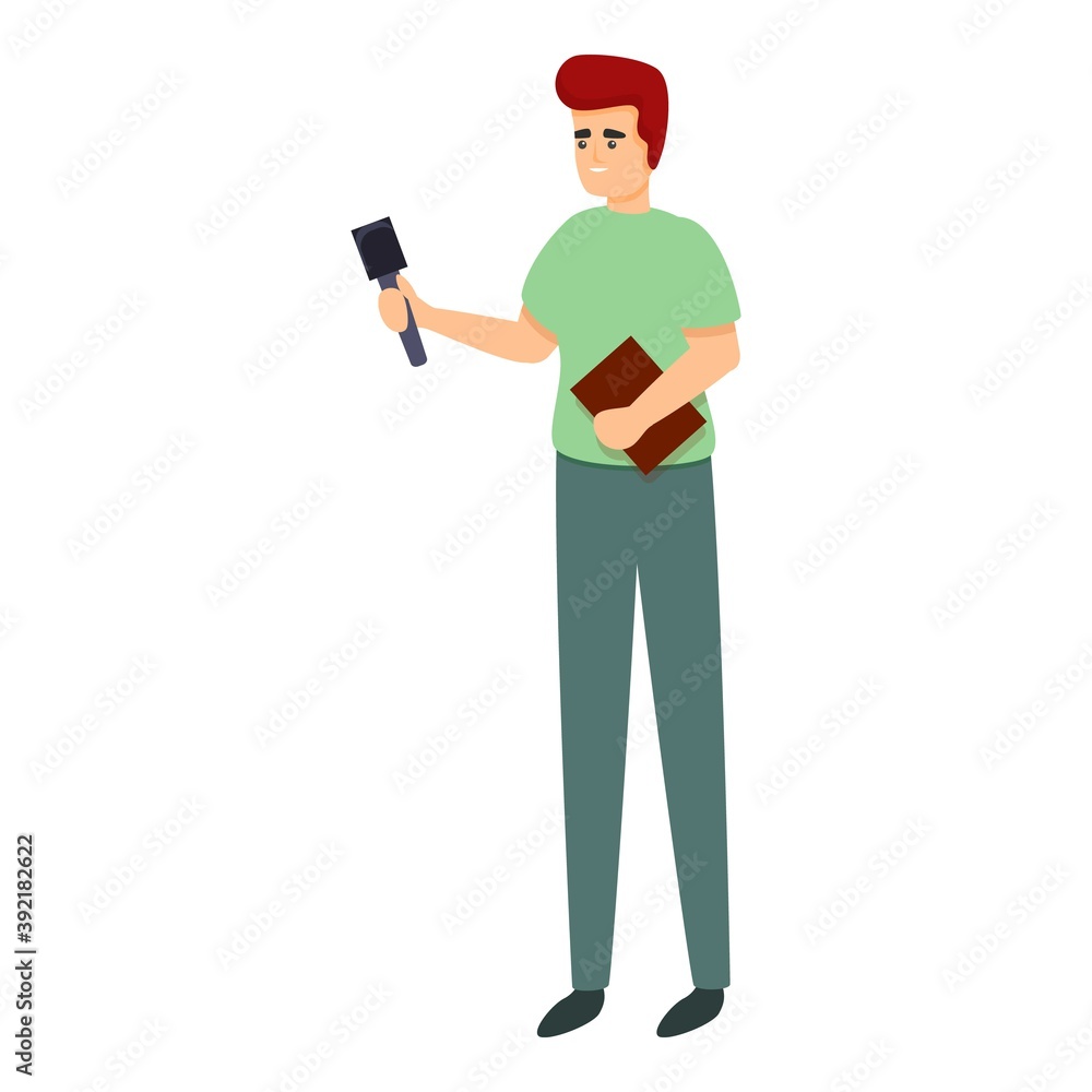 Poster interview reportage icon. cartoon of interview reportage vector icon for web design isolated on whit