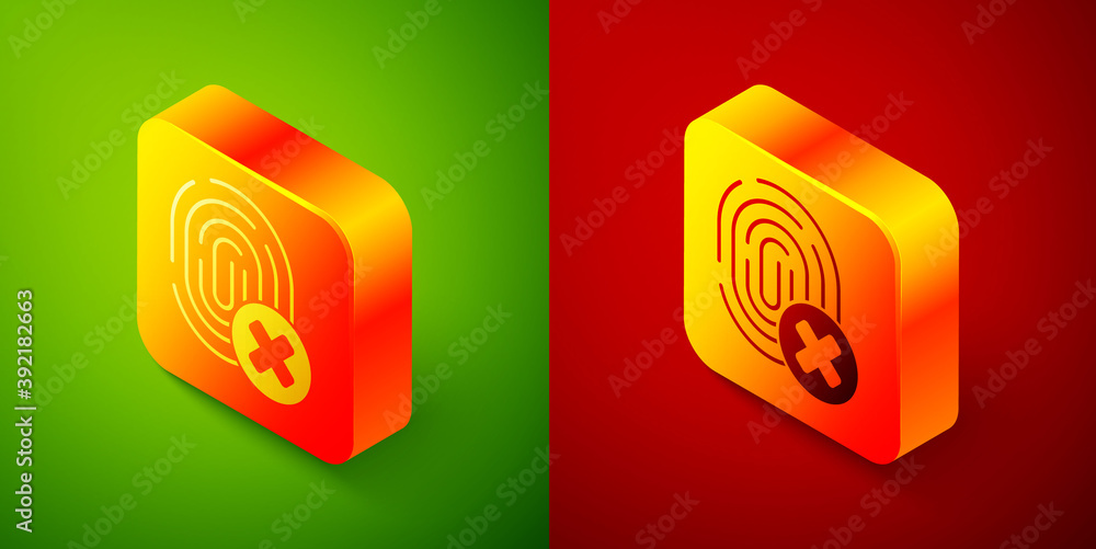 Aufkleber isometric cancelled fingerprint icon isolated on green and red background. access denied for user co