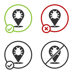 Fototapeta premium Black System bug concept icon isolated on white background. Code bug concept. Bug in the system. Bug searching. Circle button. Vector.