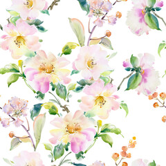 Flowers watercolor illustration.Manual composition.Seamless pattern.Design for cover, fabric, textile, wrapping paper .