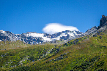 Fototapeta na wymiar Alpine glaciers and mountains landscape in French alps.