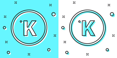 Black line Kelvin icon isolated on green and white background. Random dynamic shapes. Vector.