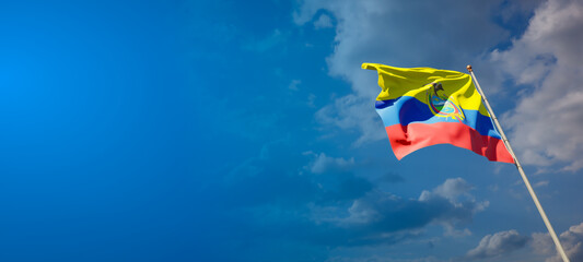 Beautiful national state flag of Ecuador with blank space. Ecuador flag on wide background with...