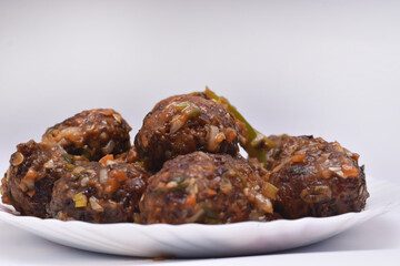 indian chinese, Gobi Manchurian dry - street food of India made of cauliflower and other vegetables