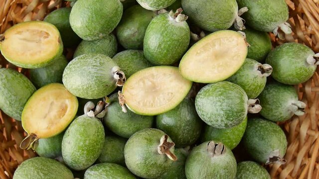 Ripe feijoa in the basket.