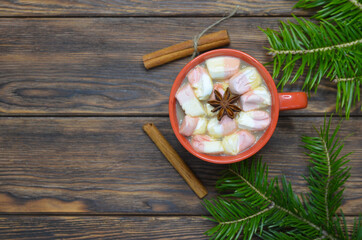 cozy warming drink on christmas holiday cocoa with marmalade and anise star cozy home atmosphere hygge concept