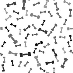 Black Dumbbell icon isolated seamless pattern on white background. Muscle lifting icon, fitness barbell, gym, sports equipment, exercise bumbbell. Vector.