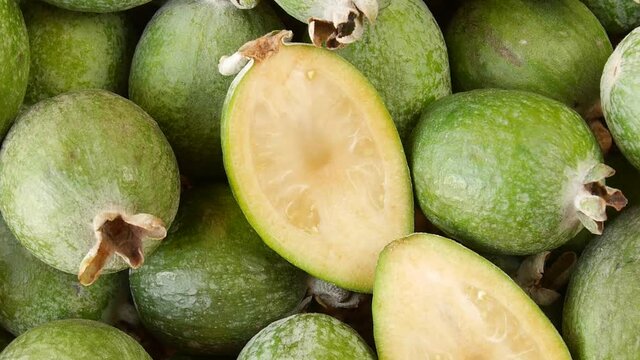Ripe feijoa in the basket.