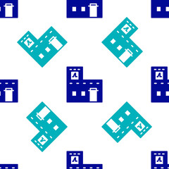 Blue Traditional Mexican house icon isolated seamless pattern on white background. Vector.