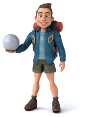 Fun illustration of a 3D cartoon backpacker