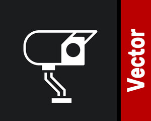 White Security camera icon isolated on black background. Vector.