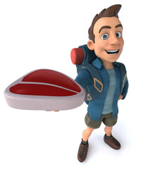 Fun illustration of a 3D cartoon backpacker