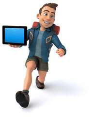 Fun illustration of a 3D cartoon backpacker