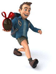 Fun illustration of a 3D cartoon backpacker