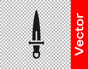 Black Dagger icon isolated on transparent background. Knife icon. Sword with sharp blade. Vector.