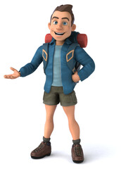 Fun illustration of a 3D cartoon backpacker