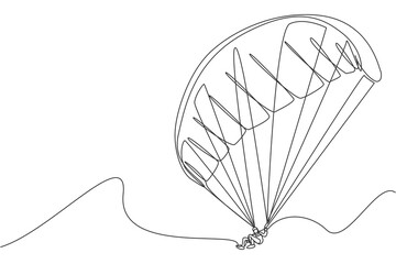 Single continuous line drawing of young tourist man flying with paragliding parachute on the sky. Extreme vacation holiday sport concept. Trendy one line draw design vector graphic illustration