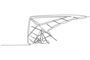 One single line drawing of young sporty man flying with hang gliding parachute on the sky graphic vector illustration. Extreme sport concept. Modern continuous line draw design