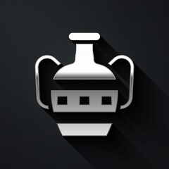 Silver Ancient amphorae icon isolated on black background. Long shadow style. Vector.