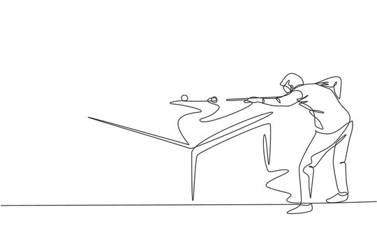 single line drawing of person playing pool clip art preview