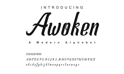 Awoken font. Elegant alphabet letters font and number. Classic Copper Lettering Minimal Fashion Designs. Typography fonts regular uppercase and lowercase. vector illustration