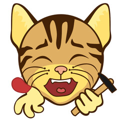 emoticon feeling a real pain, emoji screaming after hurting himself by hitting his finger by a hammer, simplistic facial expression vector illustration, cat cartoon character