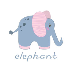 Vector color children's illustration with an elephant, poster, print. Cute baby animals on a white background.