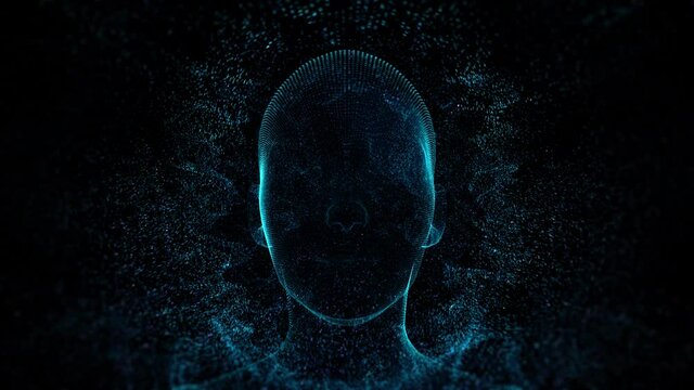 3d render of abstract face in digital cyberspace with a lot of particles around. Technology concept of facial recognition.