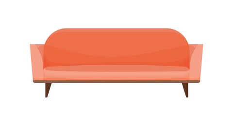 Modern fabric comfortable sofa isolated on white background. Cozy furniture in classic style for home or office interior. Flat vector cartoon illustration of soft minimalist couch