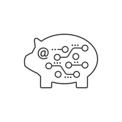 Electronic internet a wallet - piggy bank. Vector linear icon isolated on white background.