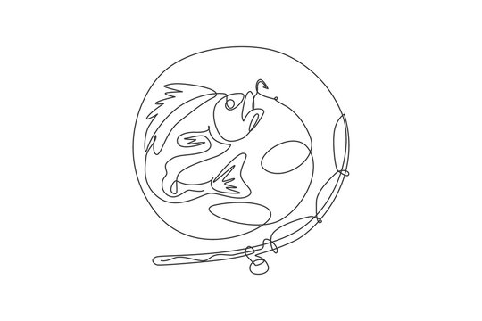 recommend clip art: One continuous line drawing of logo symbol icon fishing competition and tournament. Fisherman leisure hobby vacation concept. Dynamic single line draw graphic design vector illustration