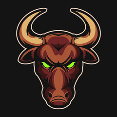 bull head illustration vector isolated on dark background