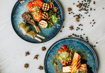 Ribs with wine on a stand